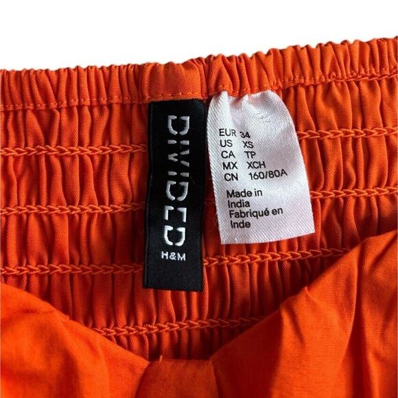 Divided By H&M Orange Corset Blouse Sz XS Puffed Sleeve Smocked Crop Top - Picture 4 of 7